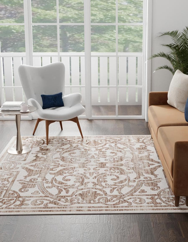Chocolate Brown 3' 3 x 3' 3 Hermitage Square Area Rug 55% Polypropylene & 45% Polyester Easy Clean Stain-Resistant Carpet for Living, Office, Dorm Rooms for Sale at Rug Engine