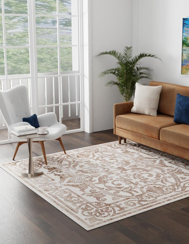 Chocolate Brown 3' 3 x 3' 3 Hermitage Square Area Rug 55% Polypropylene & 45% Polyester Easy Clean Stain-Resistant Carpet for Living, Office, Dorm Rooms for Sale at Rug Engine