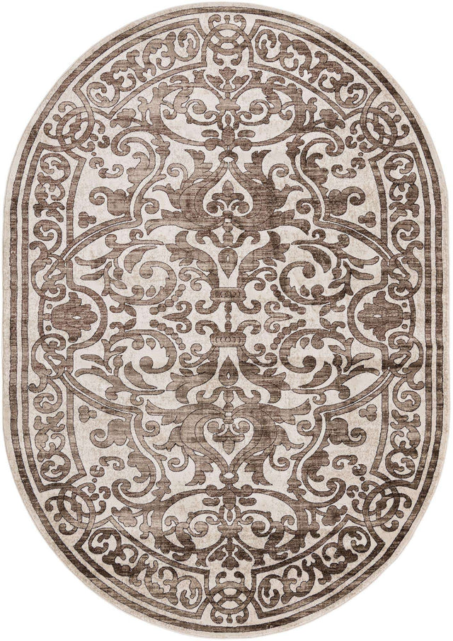 Chocolate Brown 7' x 10' Hermitage Oval Area Rug 55% Polypropylene & 45% Polyester Easy Clean Stain-Resistant Carpet for Living, Office, Dorm Rooms for Sale at Rug Engine