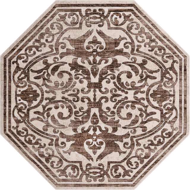 Chocolate Brown 7' 10 x 7' 10 Hermitage Octagon Area Rug 55% Polypropylene & 45% Polyester Easy Clean Stain-Resistant Carpet for Living, Office, Dorm Rooms for Sale at Rug Engine