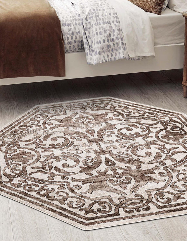 Chocolate Brown 7' 10 x 7' 10 Hermitage Octagon Area Rug 55% Polypropylene & 45% Polyester Easy Clean Stain-Resistant Carpet for Living, Office, Dorm Rooms for Sale at Rug Engine