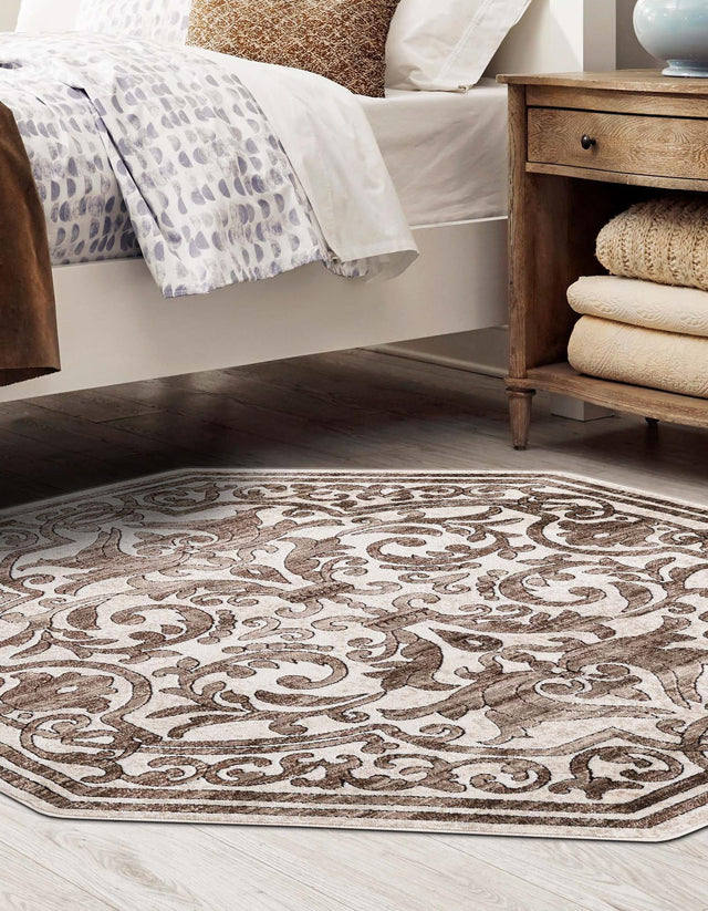 Chocolate Brown 7' 10 x 7' 10 Hermitage Octagon Area Rug 55% Polypropylene & 45% Polyester Easy Clean Stain-Resistant Carpet for Living, Office, Dorm Rooms for Sale at Rug Engine