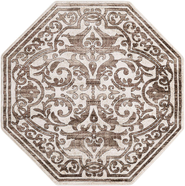 Chocolate Brown 5' 3 x 5' 3 Hermitage Octagon Area Rug 55% Polypropylene & 45% Polyester Easy Clean Stain-Resistant Carpet for Living, Office, Dorm Rooms for Sale at Rug Engine