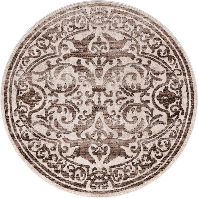 Chocolate Brown 4' x 4' Hermitage Round Area Rug 55% Polypropylene & 45% Polyester Easy Clean Stain-Resistant Carpet for Living, Office, Dorm Rooms for Sale at Rug Engine
