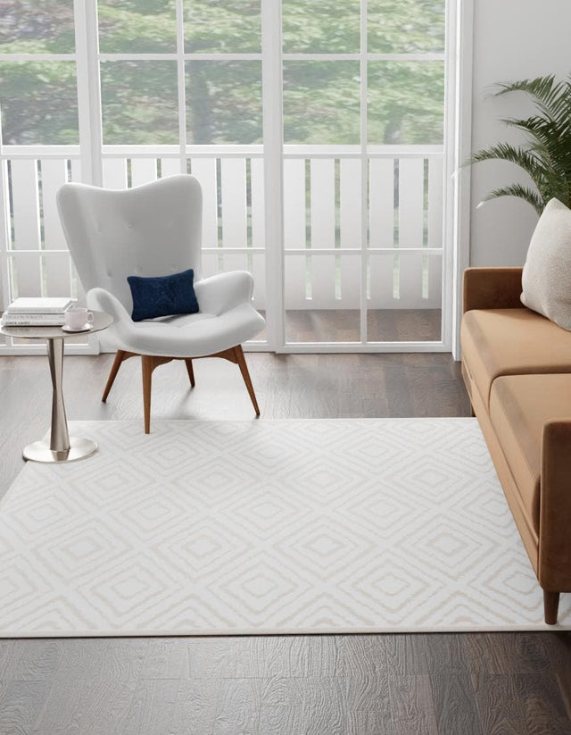 Snow White 6' x 6' Hermitage Square Area Rug 55% Polypropylene & 45% Polyester Easy Clean Stain-Resistant Carpet for Living, Office, Dorm Rooms for Sale at Rug Engine