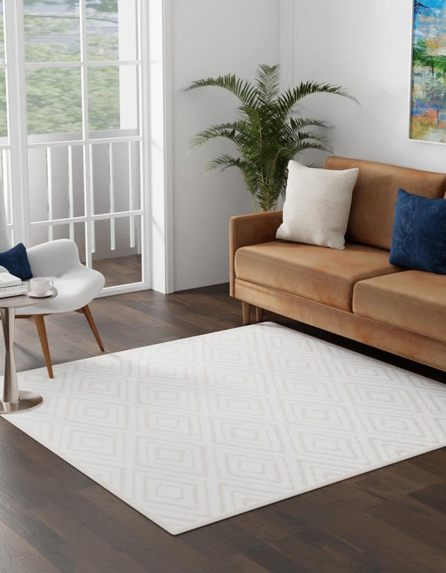 Snow White 7' 10 x 7' 10 Hermitage Square Area Rug 55% Polypropylene & 45% Polyester Easy Clean Stain-Resistant Carpet for Living, Office, Dorm Rooms for Sale at Rug Engine