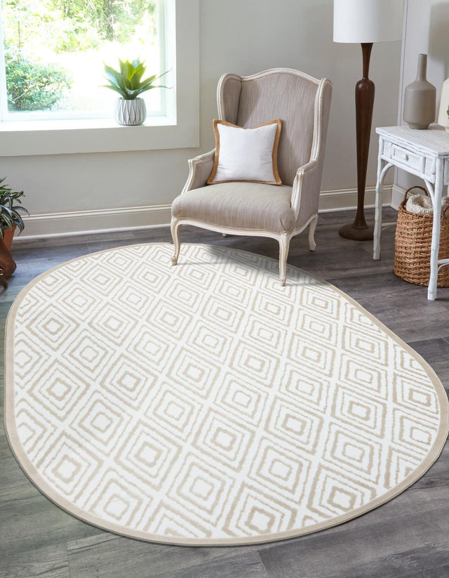 Snow White 3' 3 x 5' 3 Hermitage Oval Area Rug 55% Polypropylene & 45% Polyester Easy Clean Stain-Resistant Carpet for Living, Office, Dorm Rooms for Sale at Rug Engine
