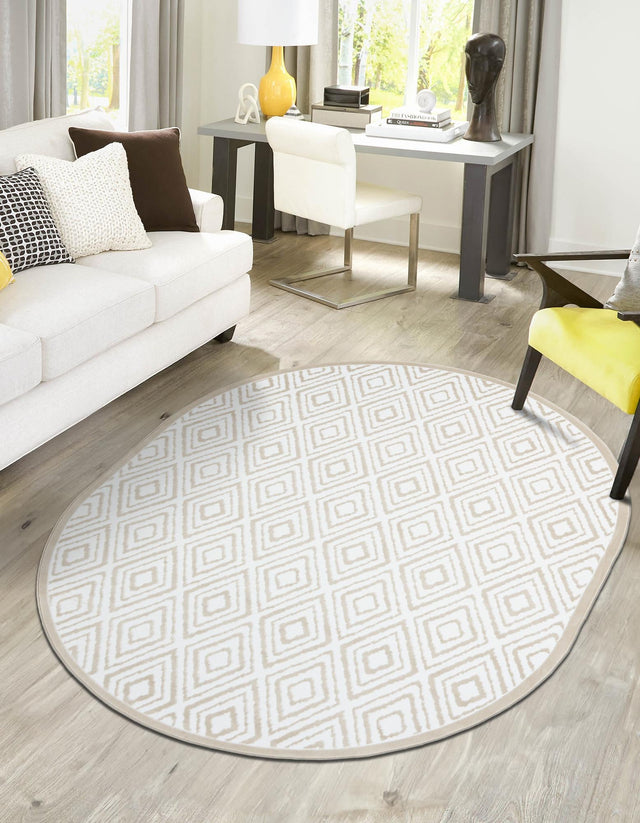 Snow White 3' 3 x 5' 3 Hermitage Oval Area Rug 55% Polypropylene & 45% Polyester Easy Clean Stain-Resistant Carpet for Living, Office, Dorm Rooms for Sale at Rug Engine