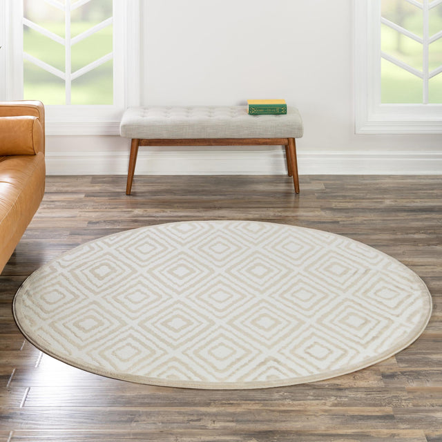 Snow White 6' x 6' Hermitage Round Area Rug 55% Polypropylene & 45% Polyester Easy Clean Stain-Resistant Carpet for Living, Office, Dorm Rooms for Sale at Rug Engine