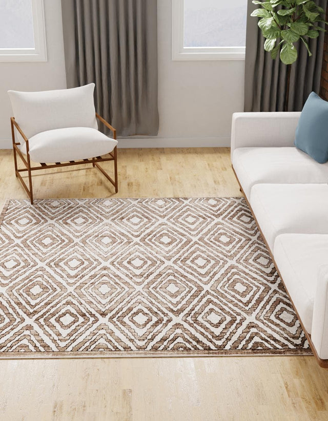 Chocolate Brown 6' x 6' Hermitage Square Area Rug 55% Polypropylene & 45% Polyester Easy Clean Stain-Resistant Carpet for Living, Office, Dorm Rooms for Sale at Rug Engine