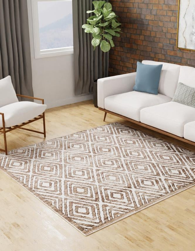 Chocolate Brown 6' x 6' Hermitage Square Area Rug 55% Polypropylene & 45% Polyester Easy Clean Stain-Resistant Carpet for Living, Office, Dorm Rooms for Sale at Rug Engine