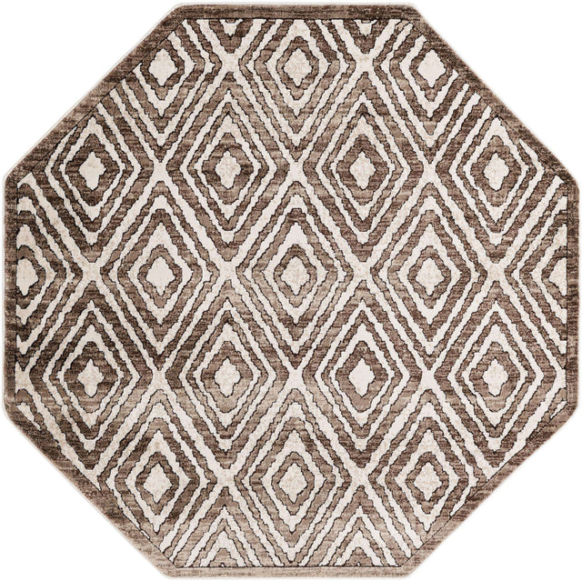 Chocolate Brown 5' 3 x 5' 3 Hermitage Octagon Area Rug 55% Polypropylene & 45% Polyester Easy Clean Stain-Resistant Carpet for Living, Office, Dorm Rooms for Sale at Rug Engine