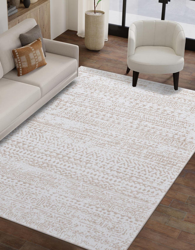 Snow White 6' x 9' Hermitage Rectangle Area Rug 55% Polypropylene & 45% Polyester Easy Clean Stain-Resistant Carpet for Living, Office, Dorm Rooms for Sale at Rug Engine