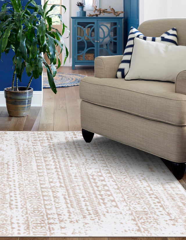 Snow White 6' x 9' Hermitage Rectangle Area Rug 55% Polypropylene & 45% Polyester Easy Clean Stain-Resistant Carpet for Living, Office, Dorm Rooms for Sale at Rug Engine