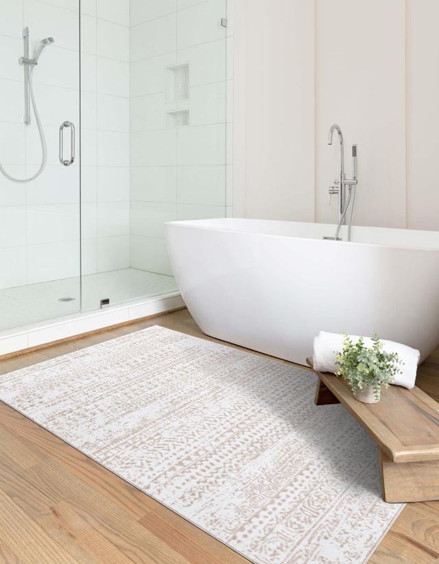 Snow White 6' x 9' Hermitage Rectangle Area Rug 55% Polypropylene & 45% Polyester Easy Clean Stain-Resistant Carpet for Living, Office, Dorm Rooms for Sale at Rug Engine