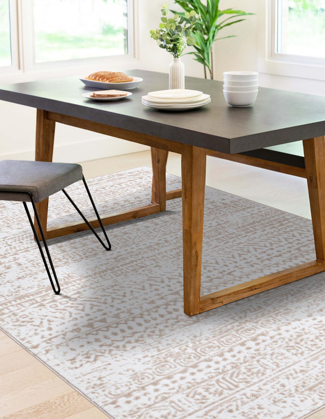 Snow White 6' x 9' Hermitage Rectangle Area Rug 55% Polypropylene & 45% Polyester Easy Clean Stain-Resistant Carpet for Living, Office, Dorm Rooms for Sale at Rug Engine