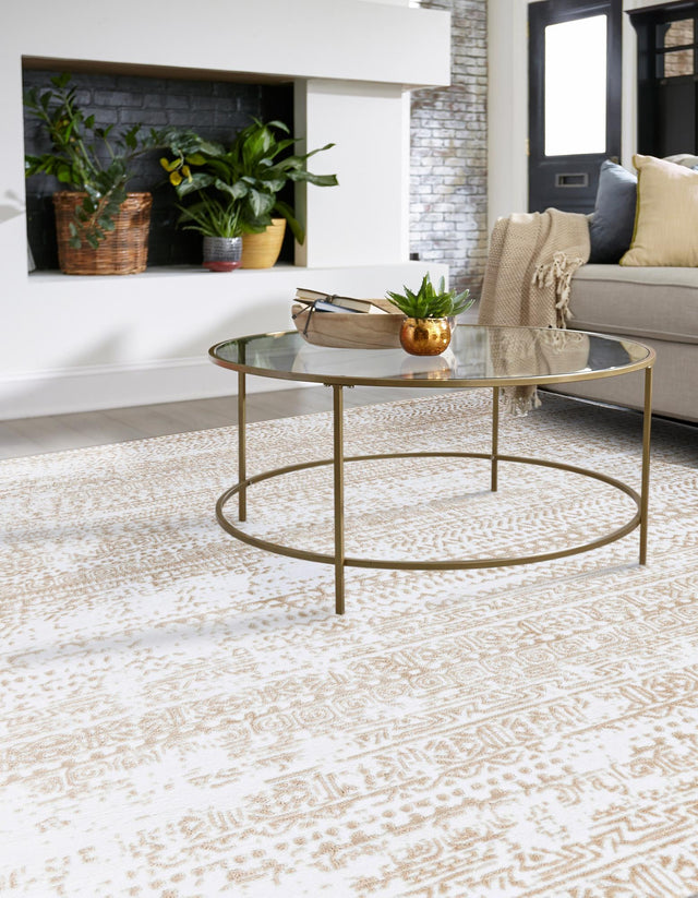 Snow White 3' 3 x 3' 3 Hermitage Square Area Rug 55% Polypropylene & 45% Polyester Easy Clean Stain-Resistant Carpet for Living, Office, Dorm Rooms for Sale at Rug Engine