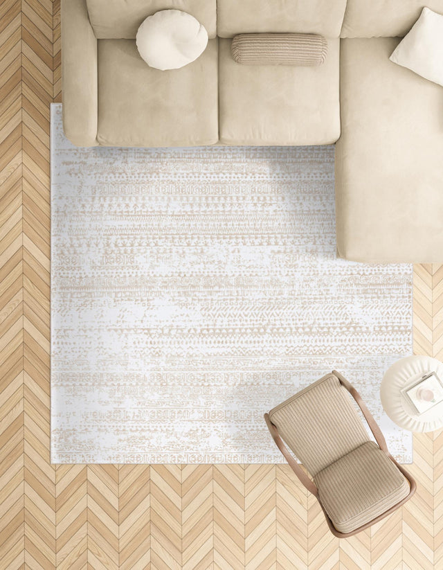 Snow White 5' 3 x 5' 3 Hermitage Square Area Rug 55% Polypropylene & 45% Polyester Easy Clean Stain-Resistant Carpet for Living, Office, Dorm Rooms for Sale at Rug Engine