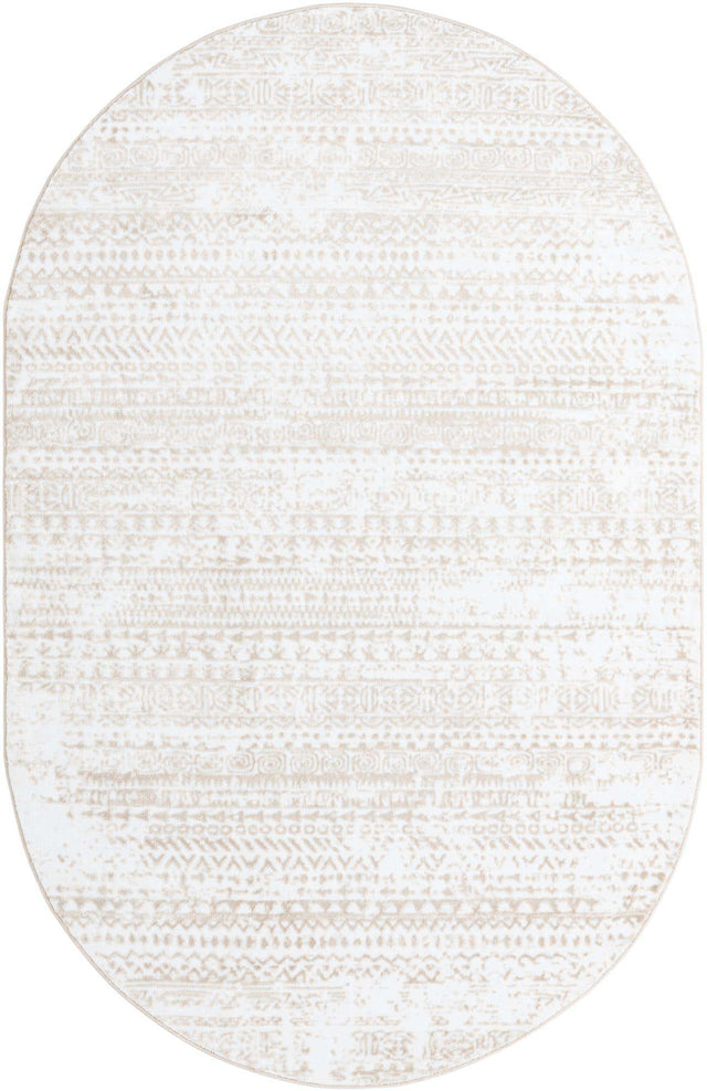 Snow White 5' 3 x 8' Hermitage Oval Area Rug 55% Polypropylene & 45% Polyester Easy Clean Stain-Resistant Carpet for Living, Office, Dorm Rooms for Sale at Rug Engine