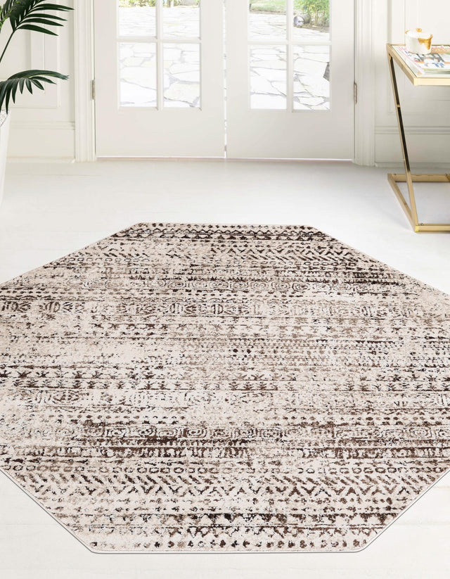 Chocolate Brown 7' 10 x 7' 10 Hermitage Octagon Area Rug 55% Polypropylene & 45% Polyester Easy Clean Stain-Resistant Carpet for Living, Office, Dorm Rooms for Sale at Rug Engine