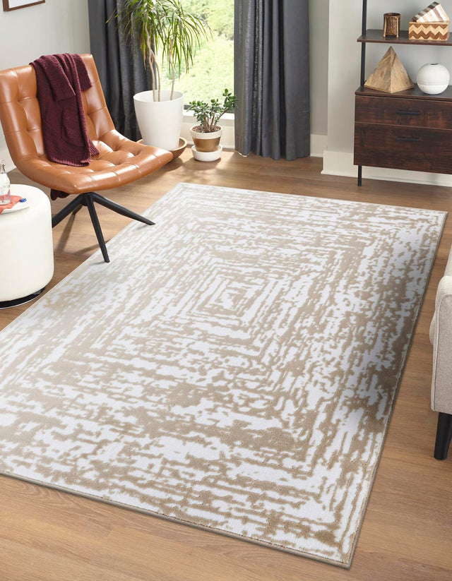 White Bone 7' x 10' Hermitage Rectangle Area Rug 55% Polypropylene & 45% Polyester Easy Clean Stain-Resistant Carpet for Living, Office, Dorm Rooms for Sale at Rug Engine