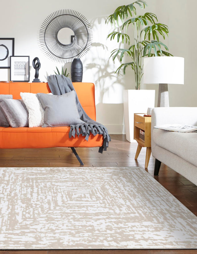 White Bone 7' x 10' Hermitage Rectangle Area Rug 55% Polypropylene & 45% Polyester Easy Clean Stain-Resistant Carpet for Living, Office, Dorm Rooms for Sale at Rug Engine