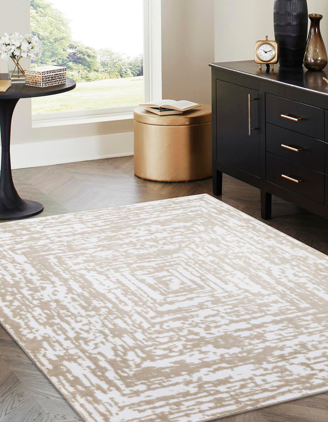 White Bone 7' x 10' Hermitage Rectangle Area Rug 55% Polypropylene & 45% Polyester Easy Clean Stain-Resistant Carpet for Living, Office, Dorm Rooms for Sale at Rug Engine