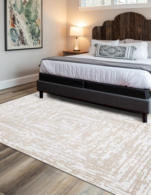 White Bone 7' x 10' Hermitage Rectangle Area Rug 55% Polypropylene & 45% Polyester Easy Clean Stain-Resistant Carpet for Living, Office, Dorm Rooms for Sale at Rug Engine