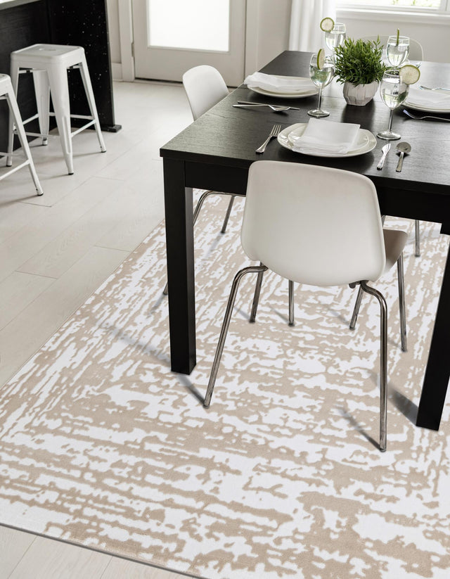 White Bone 7' x 10' Hermitage Rectangle Area Rug 55% Polypropylene & 45% Polyester Easy Clean Stain-Resistant Carpet for Living, Office, Dorm Rooms for Sale at Rug Engine