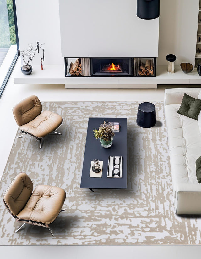 White Bone 7' 10 x 7' 10 Hermitage Square Area Rug 55% Polypropylene & 45% Polyester Easy Clean Stain-Resistant Carpet for Living, Office, Dorm Rooms for Sale at Rug Engine