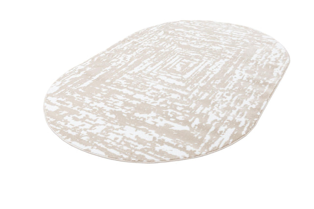 White Bone 5' 3 x 8' Hermitage Oval Area Rug 55% Polypropylene & 45% Polyester Easy Clean Stain-Resistant Carpet for Living, Office, Dorm Rooms for Sale at Rug Engine