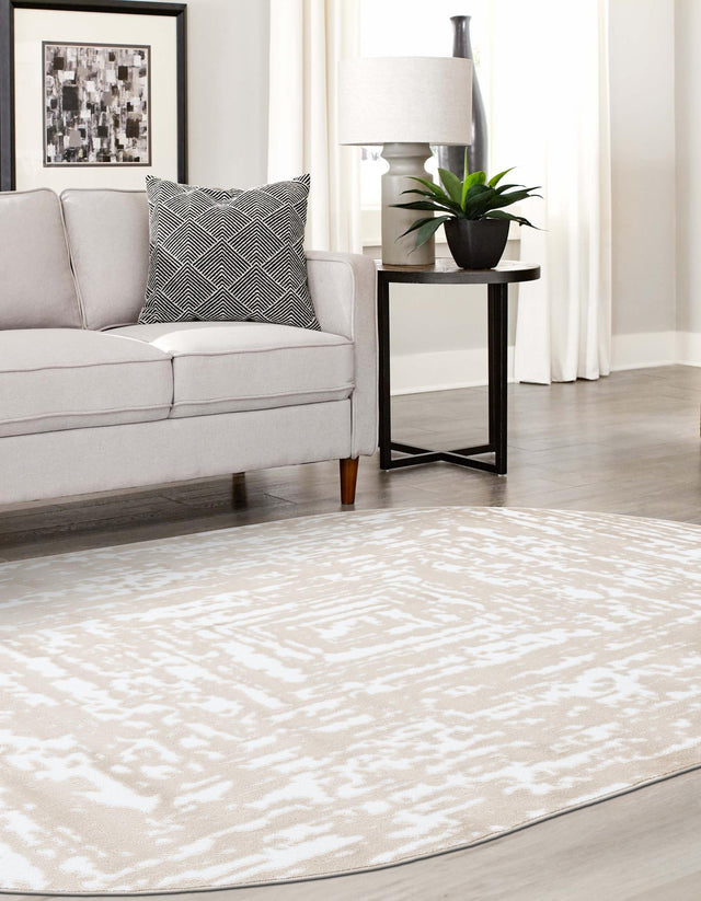 White Bone 7' x 10' Hermitage Oval Area Rug 55% Polypropylene & 45% Polyester Easy Clean Stain-Resistant Carpet for Living, Office, Dorm Rooms for Sale at Rug Engine