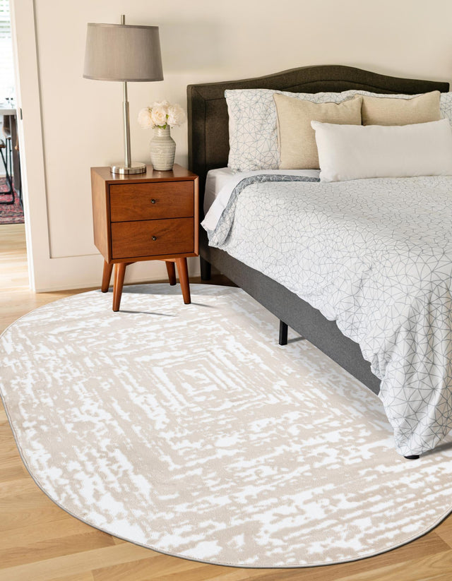 White Bone 7' x 10' Hermitage Oval Area Rug 55% Polypropylene & 45% Polyester Easy Clean Stain-Resistant Carpet for Living, Office, Dorm Rooms for Sale at Rug Engine