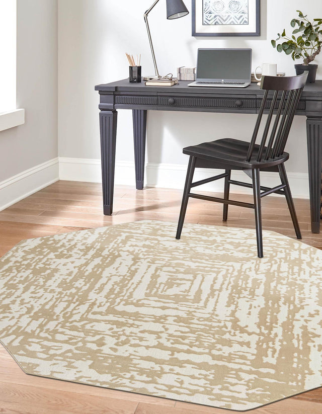 White Bone 5' 3 x 5' 3 Hermitage Octagon Area Rug 55% Polypropylene & 45% Polyester Easy Clean Stain-Resistant Carpet for Living, Office, Dorm Rooms for Sale at Rug Engine