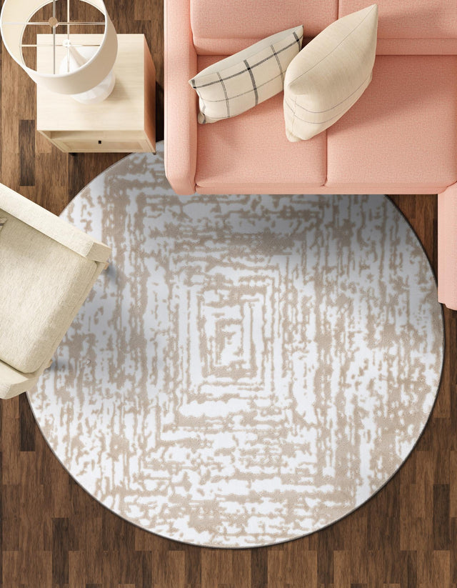 White Bone 7' 10 x 7' 10 Hermitage Round Area Rug 55% Polypropylene & 45% Polyester Easy Clean Stain-Resistant Carpet for Living, Office, Dorm Rooms for Sale at Rug Engine