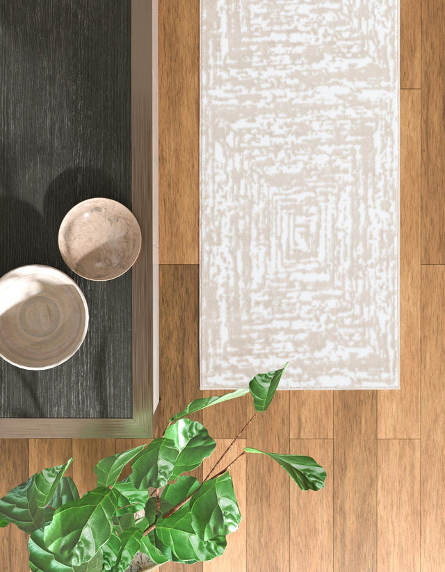 White Bone 2' 6 x 14' Hermitage Runner Area Rug 55% Polypropylene & 45% Polyester Easy Clean Stain-Resistant Carpet for Living, Office, Dorm Rooms for Sale at Rug Engine