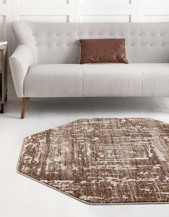 Chocolate Brown 5' 3 x 5' 3 Hermitage Octagon Area Rug 55% Polypropylene & 45% Polyester Easy Clean Stain-Resistant Carpet for Living, Office, Dorm Rooms for Sale at Rug Engine