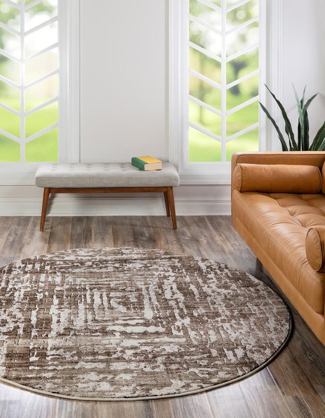 Chocolate Brown 6' x 6' Hermitage Round Area Rug 55% Polypropylene & 45% Polyester Easy Clean Stain-Resistant Carpet for Living, Office, Dorm Rooms for Sale at Rug Engine