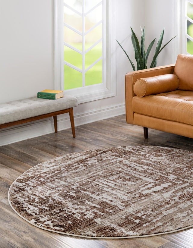 Chocolate Brown 6' x 6' Hermitage Round Area Rug 55% Polypropylene & 45% Polyester Easy Clean Stain-Resistant Carpet for Living, Office, Dorm Rooms for Sale at Rug Engine