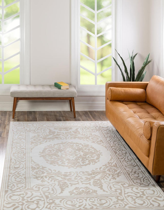 Snow White 6' 1 x 9' Hermitage Rectangle Area Rug 55% Polypropylene & 45% Polyester Easy Clean Stain-Resistant Carpet for Living, Office, Dorm Rooms for Sale at Rug Engine