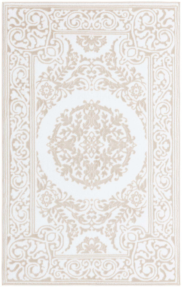 Snow White 3' 3 x 5' 3 Hermitage Rectangle Area Rug 55% Polypropylene & 45% Polyester Easy Clean Stain-Resistant Carpet for Living, Office, Dorm Rooms for Sale at Rug Engine