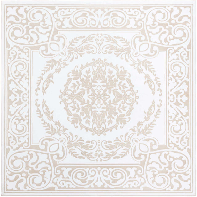 Snow White 6' x 6' Hermitage Square Area Rug 55% Polypropylene & 45% Polyester Easy Clean Stain-Resistant Carpet for Living, Office, Dorm Rooms for Sale at Rug Engine