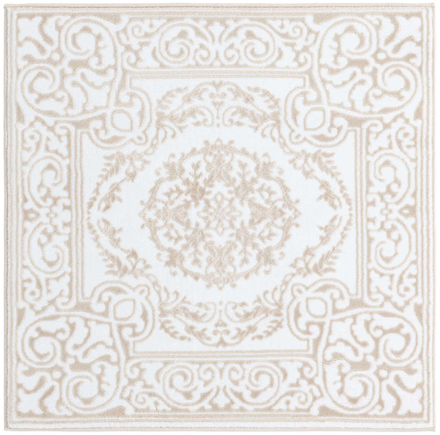 Snow White 3' 3 x 3' 3 Hermitage Square Area Rug 55% Polypropylene & 45% Polyester Easy Clean Stain-Resistant Carpet for Living, Office, Dorm Rooms for Sale at Rug Engine