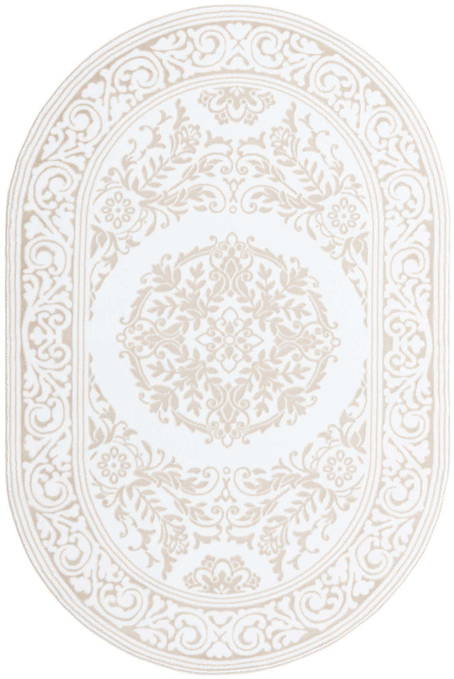 Snow White 5' 3 x 8' Hermitage Oval Area Rug 55% Polypropylene & 45% Polyester Easy Clean Stain-Resistant Carpet for Living, Office, Dorm Rooms for Sale at Rug Engine