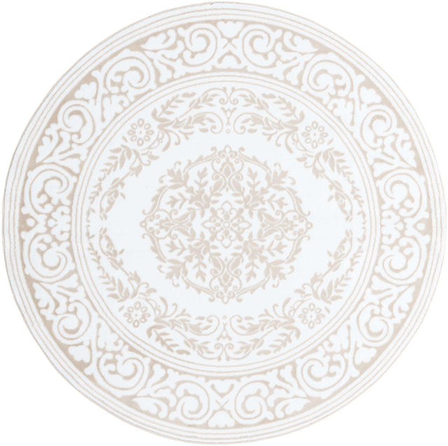 Snow White 6' x 6' Hermitage Round Area Rug 55% Polypropylene & 45% Polyester Easy Clean Stain-Resistant Carpet for Living, Office, Dorm Rooms for Sale at Rug Engine