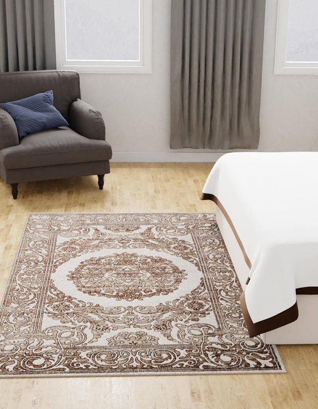 Chocolate Brown 6' x 9' Hermitage Rectangle Area Rug 55% Polypropylene & 45% Polyester Easy Clean Stain-Resistant Carpet for Living, Office, Dorm Rooms for Sale at Rug Engine