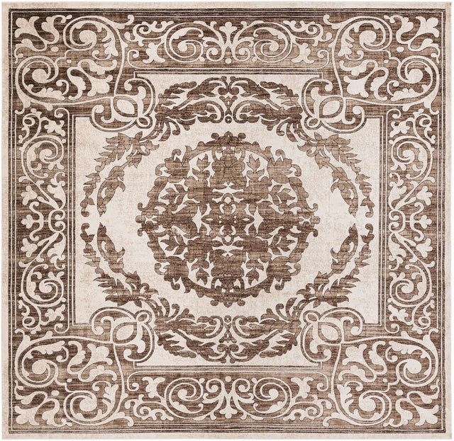 Chocolate Brown 10' 8 x 10' 8 Hermitage Square Area Rug 55% Polypropylene & 45% Polyester Easy Clean Stain-Resistant Carpet for Living, Office, Dorm Rooms for Sale at Rug Engine