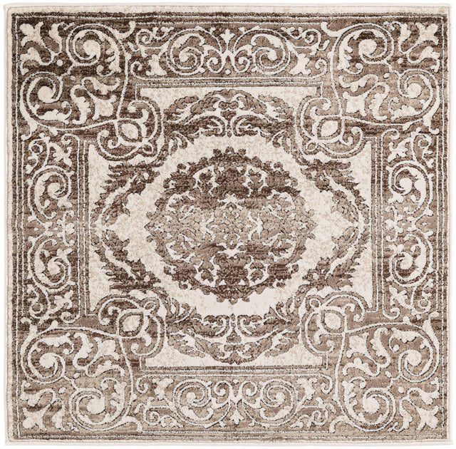 Chocolate Brown 3' 3 x 3' 3 Hermitage Square Area Rug 55% Polypropylene & 45% Polyester Easy Clean Stain-Resistant Carpet for Living, Office, Dorm Rooms for Sale at Rug Engine