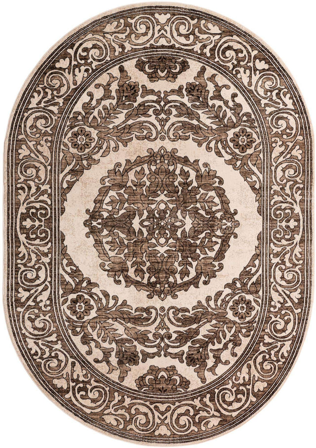 Chocolate Brown 7' x 10' Hermitage Oval Area Rug 55% Polypropylene & 45% Polyester Easy Clean Stain-Resistant Carpet for Living, Office, Dorm Rooms for Sale at Rug Engine