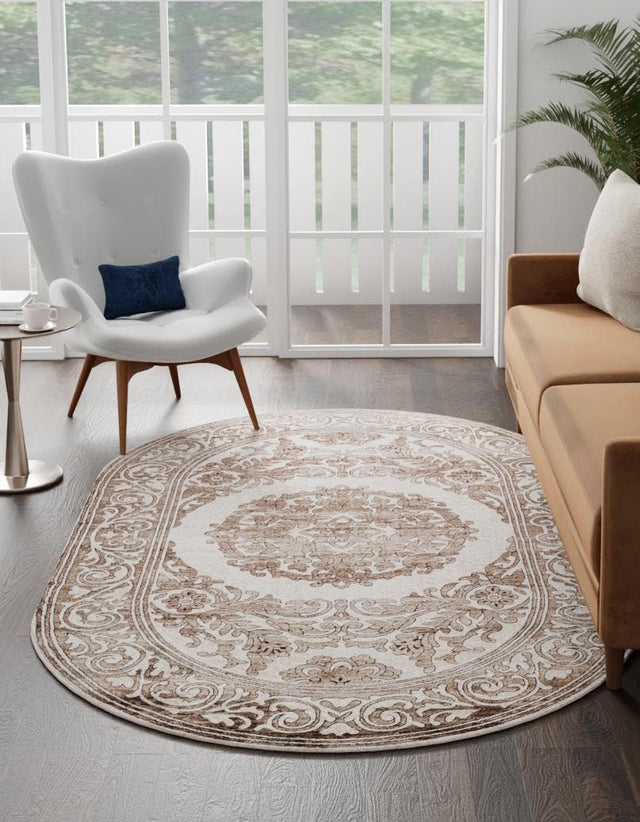 Chocolate Brown 2' x 3' Hermitage Oval Area Rug 55% Polypropylene & 45% Polyester Easy Clean Stain-Resistant Carpet for Living, Office, Dorm Rooms for Sale at Rug Engine